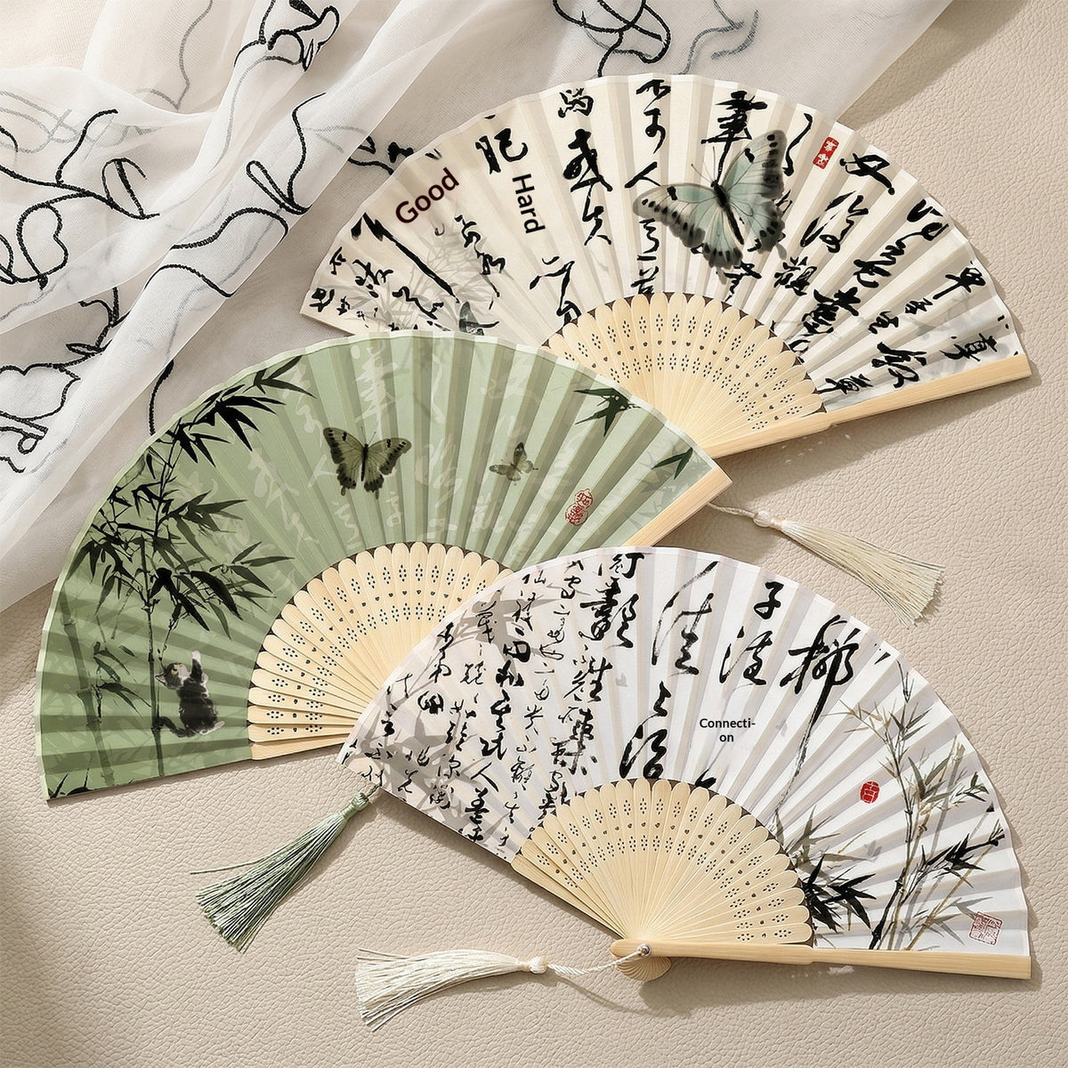 Chinese Style Portable Folding Fan - Bamboo Handheld Fan for Home & Garden