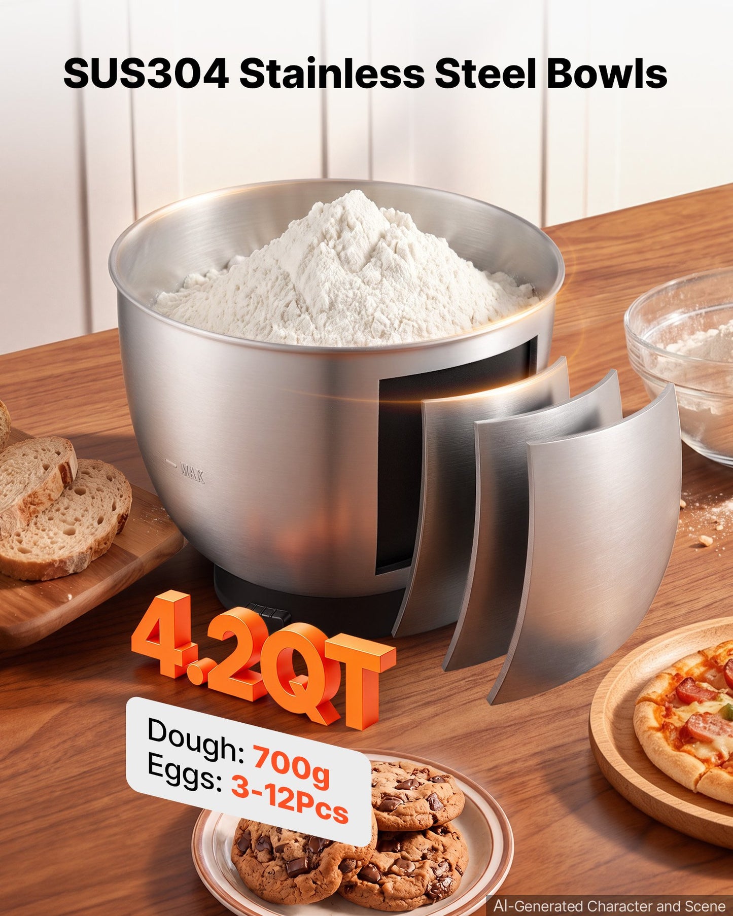 4.2 Qt Tilt Head Stand Mixer 400W with Stainless Steel Bowl & Attachments