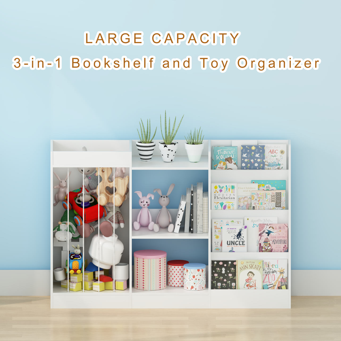 3-in-1 Kids Bookshelf and Toy Storage - White