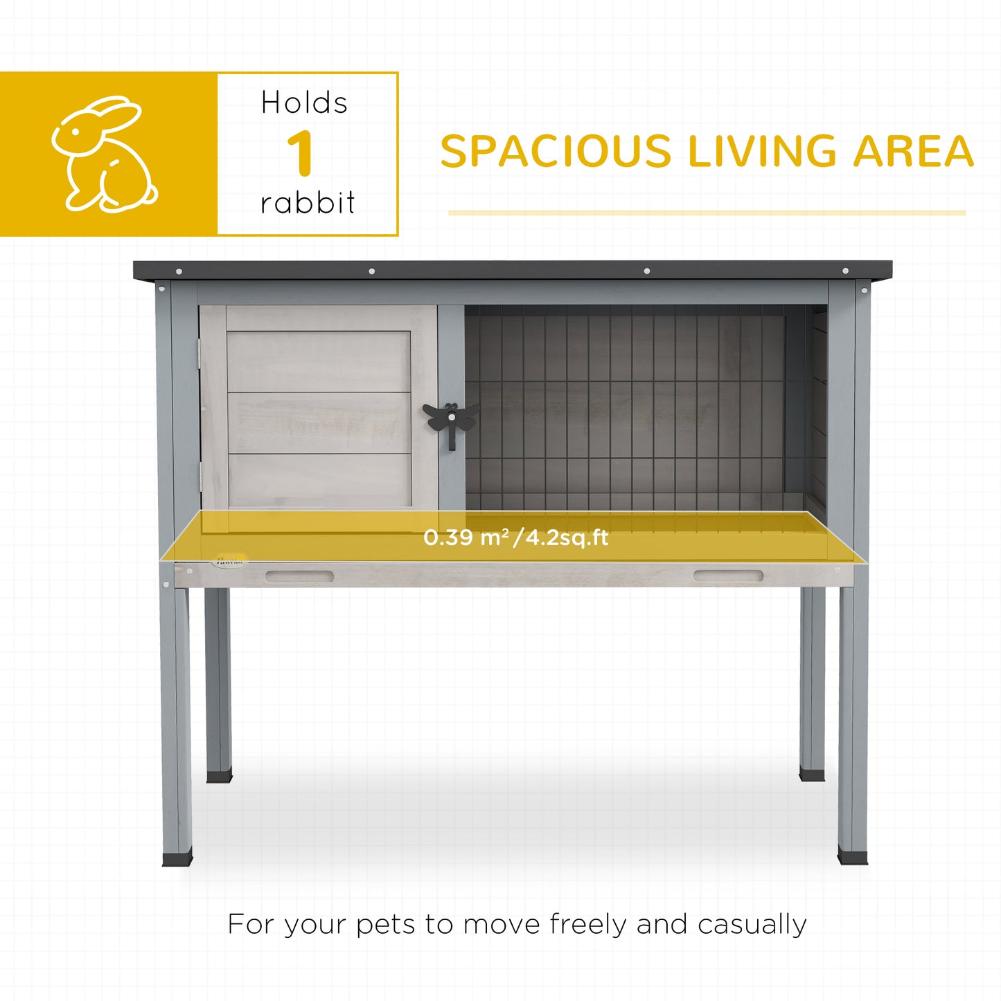 Wooden Rabbit Hutch with Asphalt Roof and Removable Tray - Indoor/Outdoor Gray