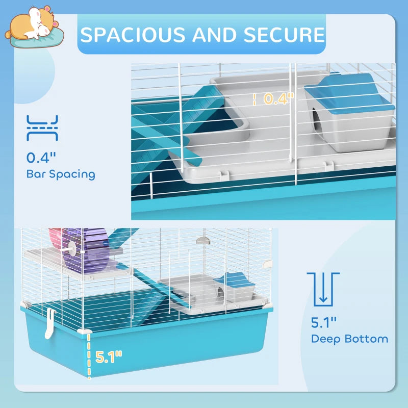 Multi-Tier Hamster Cage with Tubes and Accessories - Light Blue