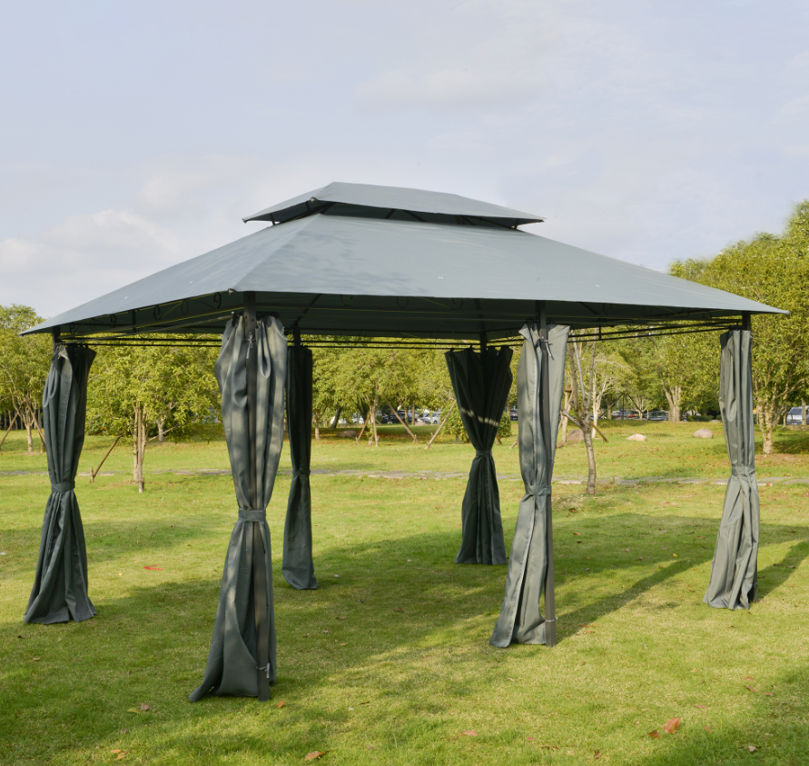 10' x 13' Outdoor Steel Frame Gazebo with Curtains - Gray