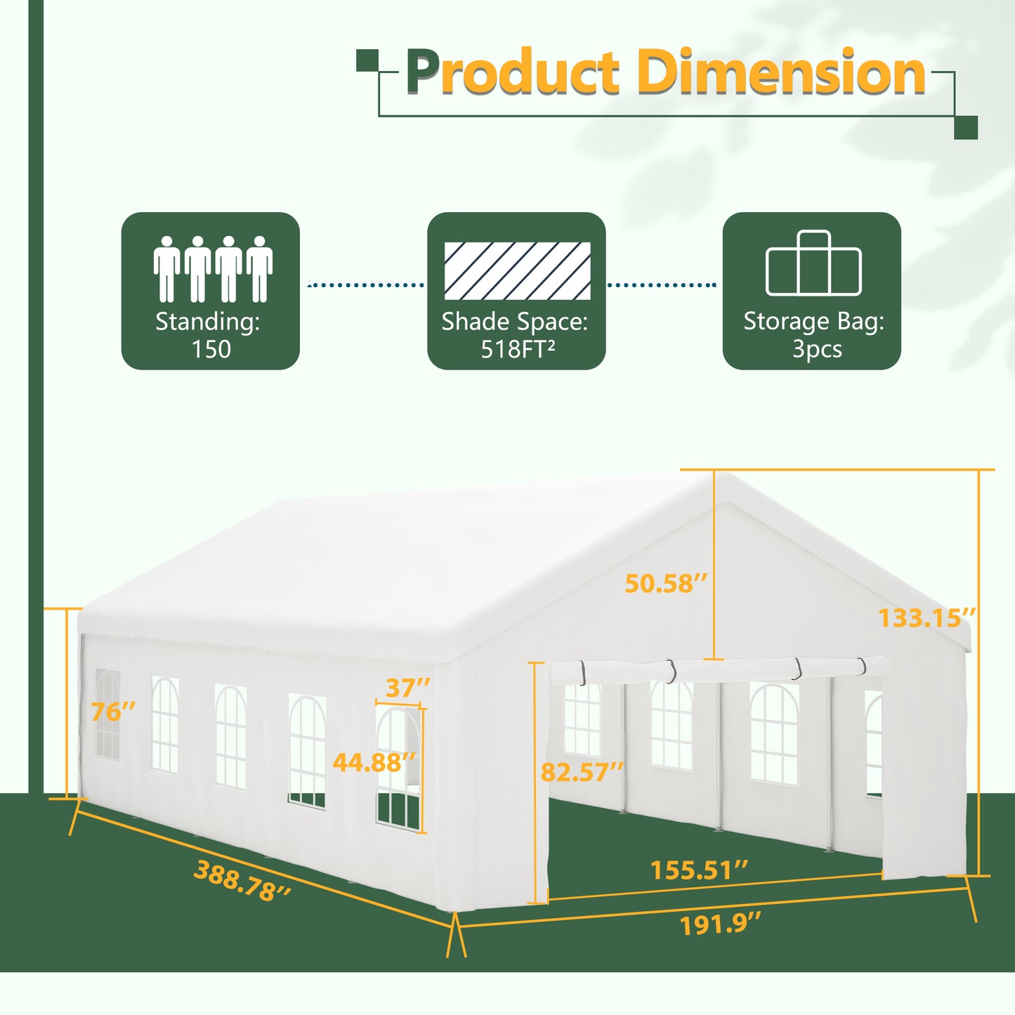 16x32 FT Party Tent With 3 Storage Bags & Removable Sidewalls,