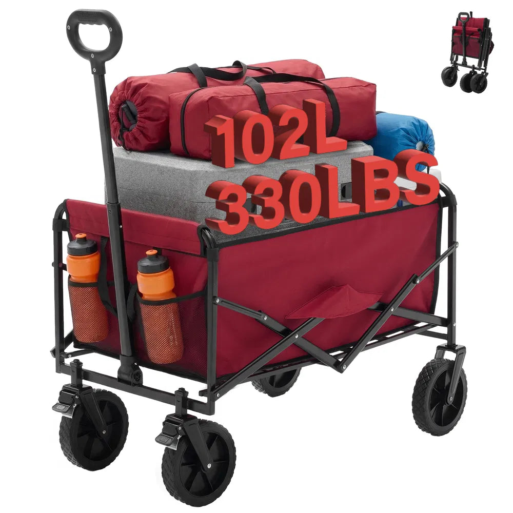 Heavy-Duty Foldable Trolley with 330 lbs Capacity - Red