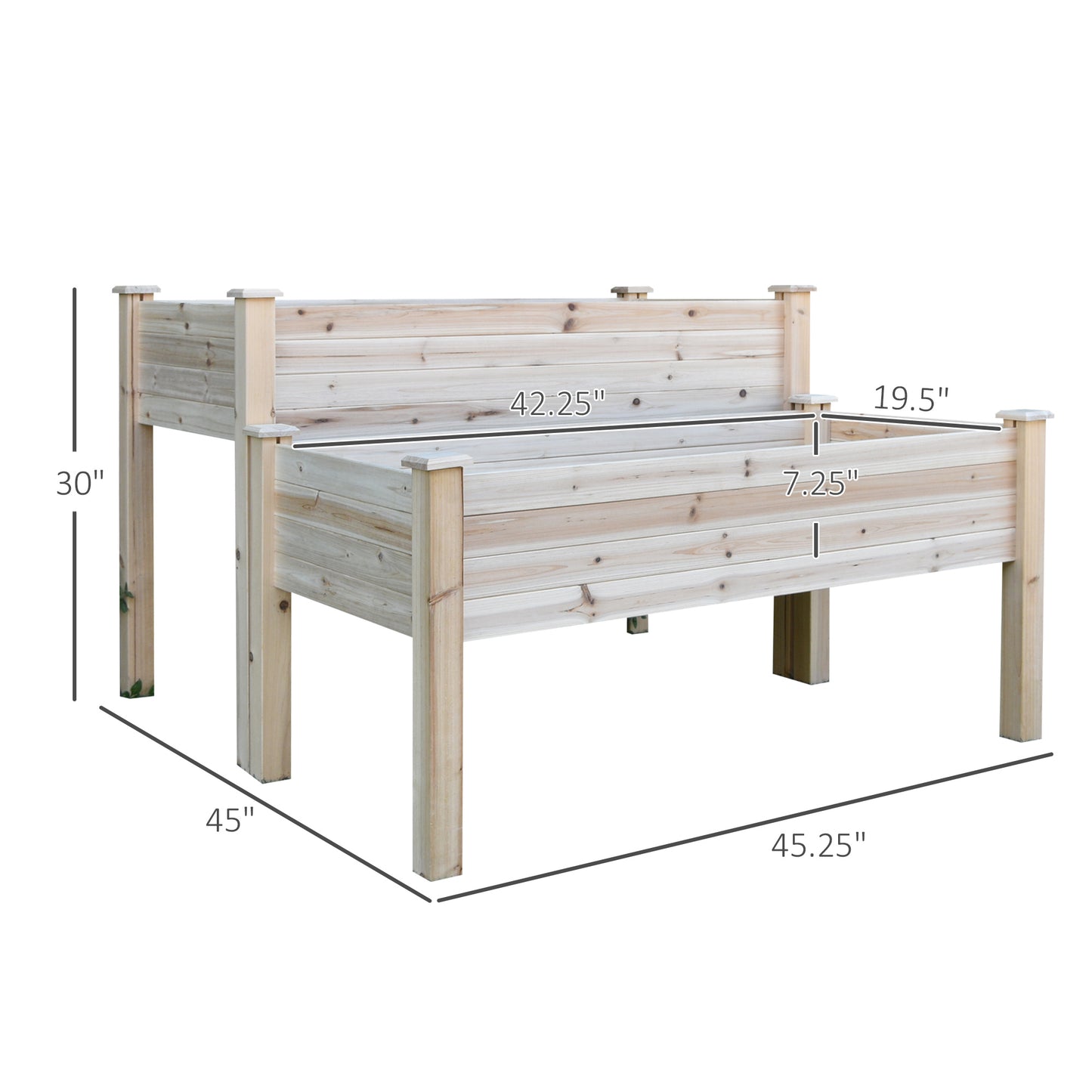 Two-Tier Wooden Elevated Garden Bed - Large Outdoor Planter 45x45