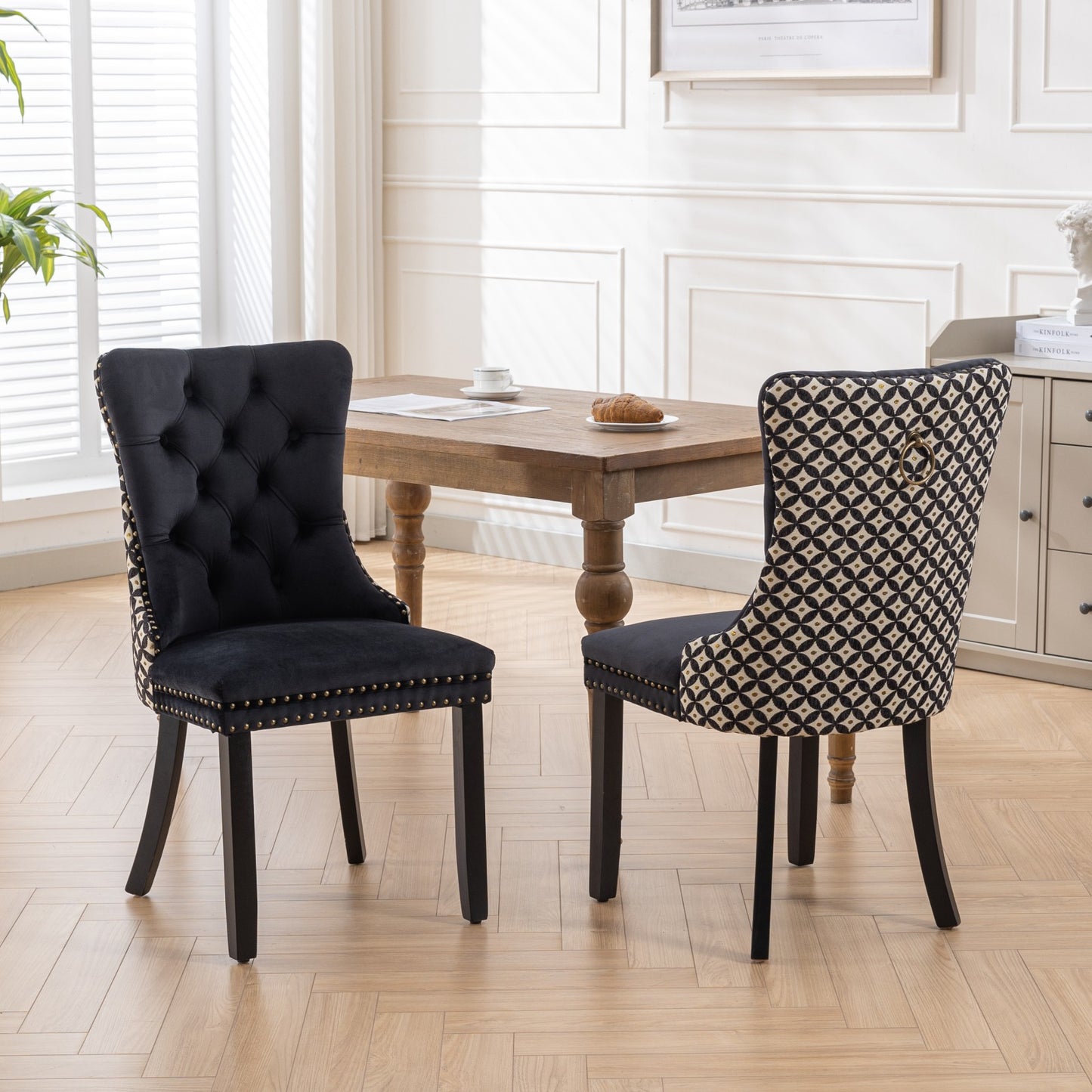 Luxury Velvet Dining Chairs Set of 2 - Black & Patterned