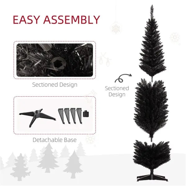 8ft Slim Pencil Black Artificial Christmas Tree - 618 Branches