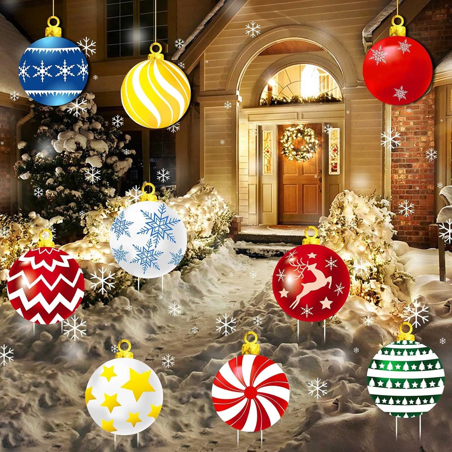 9-Piece Christmas Yard Sign Set with Stakes & Cords - Holiday Decor