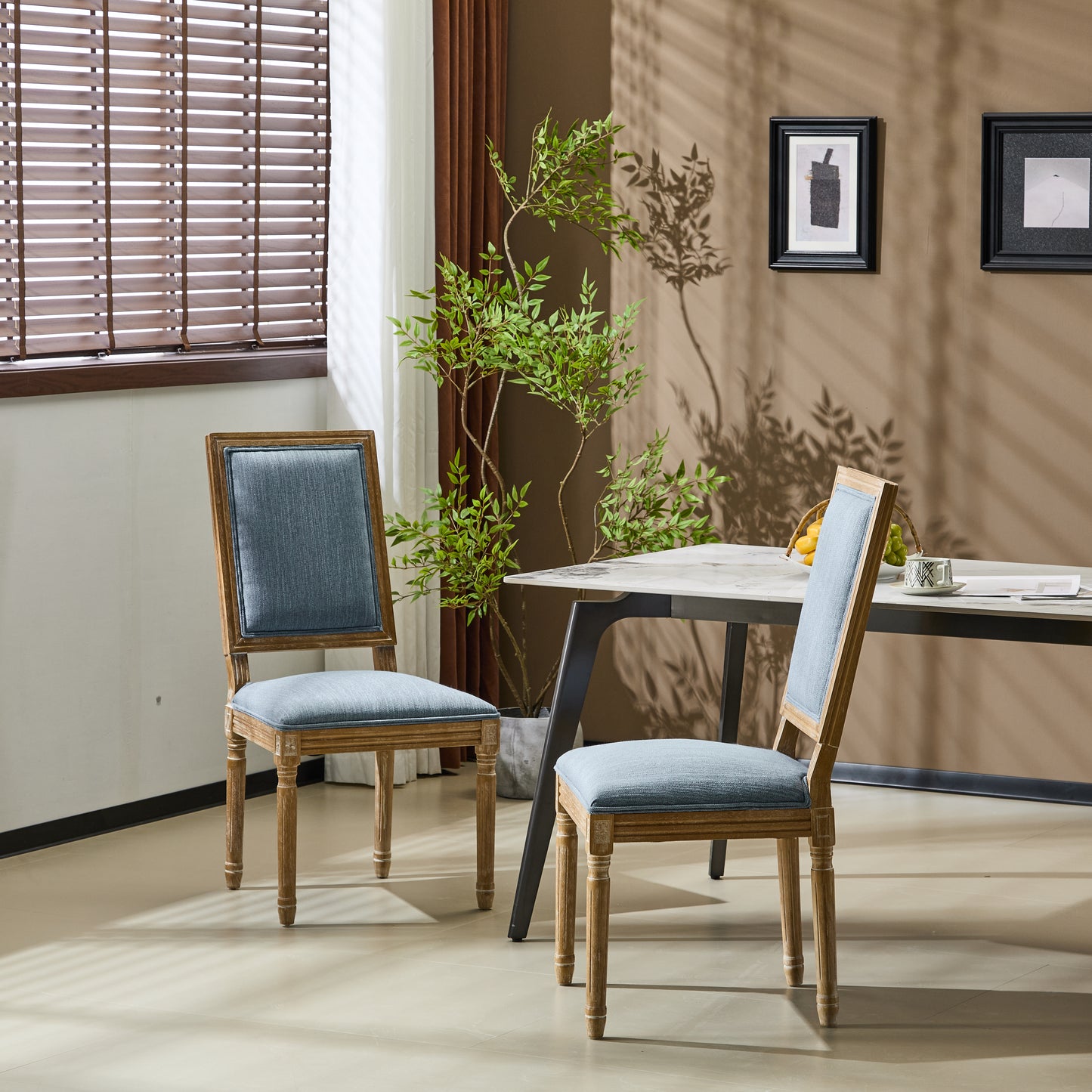 French Country Dining Chairs - Elegant Cane Backrest & Upholstered