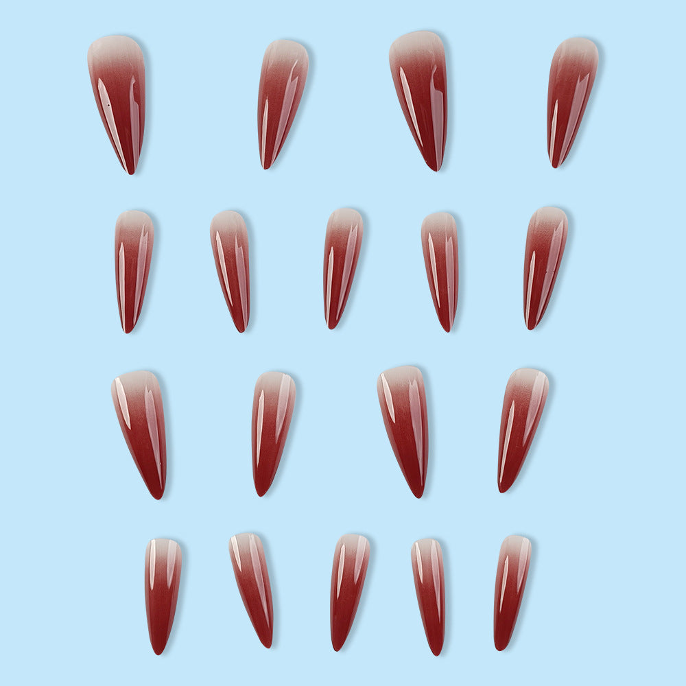 Nail Wraps & Stickers Long Drop Shape Wine Red Gradient 24 Pieces