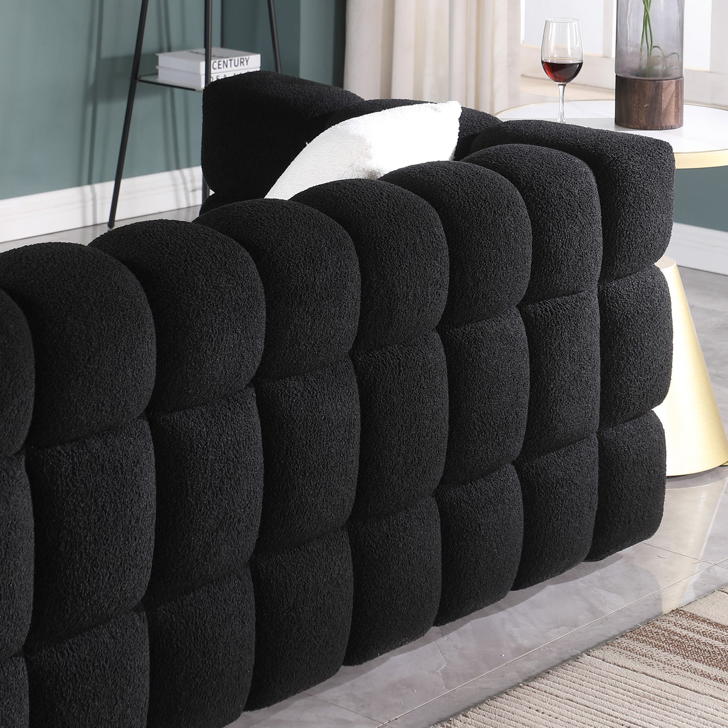 Boucle Sofa - 2 Seater, Black, Marshmallow Design, 62.2" Length