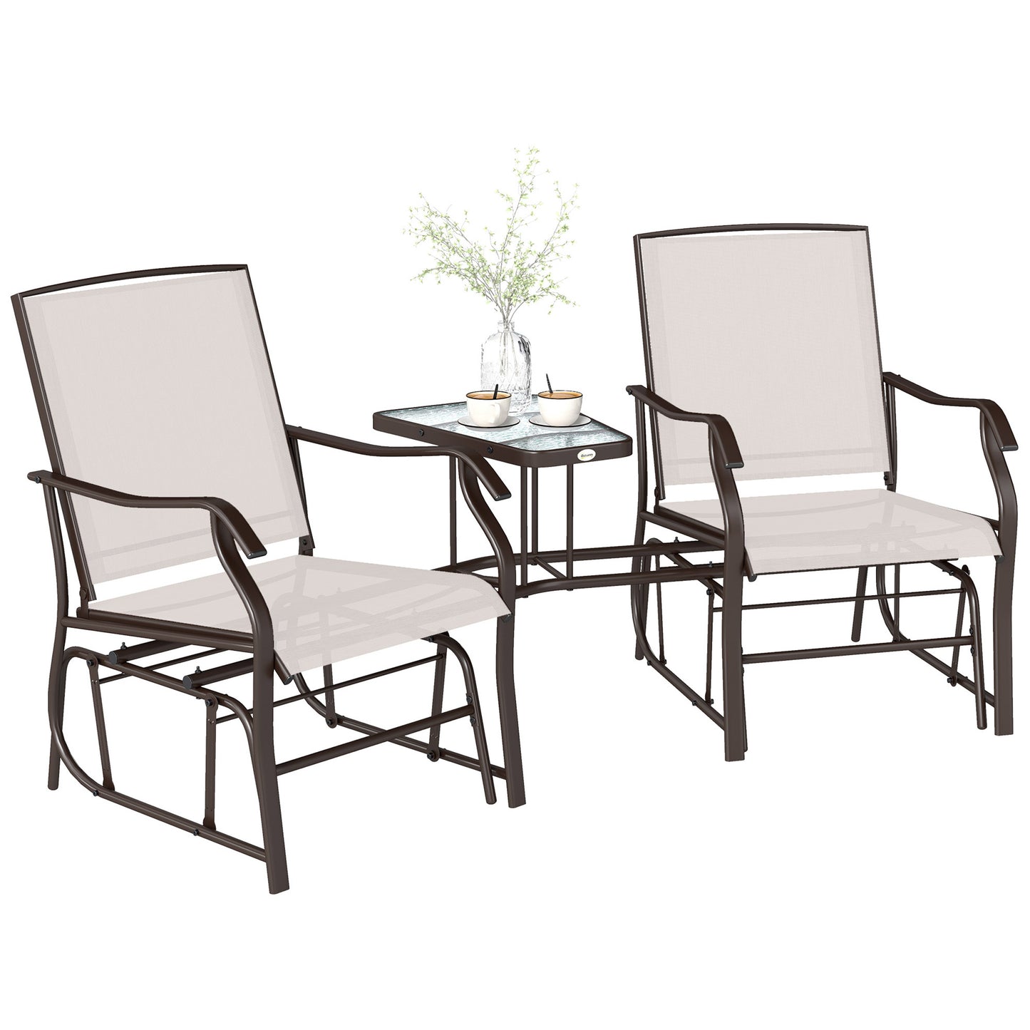Outdoor Glider Chair Swing Loveseat with Coffee Table - Beige