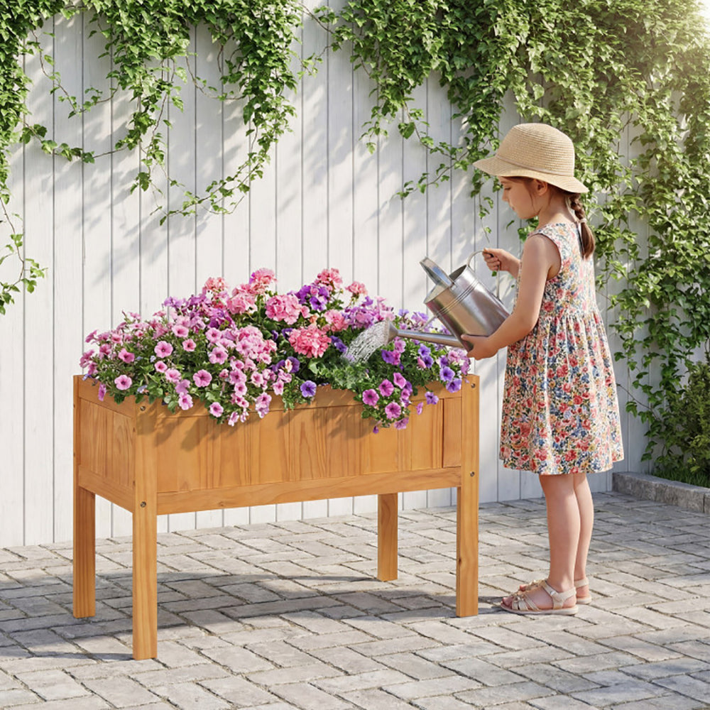 Wood Raised Garden Bed Elevated Planter Box With Liner And Drainage