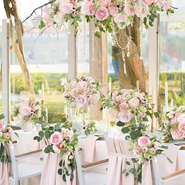 Artificial Pink Roses Flowers Set - DIY Wedding & Home Decor