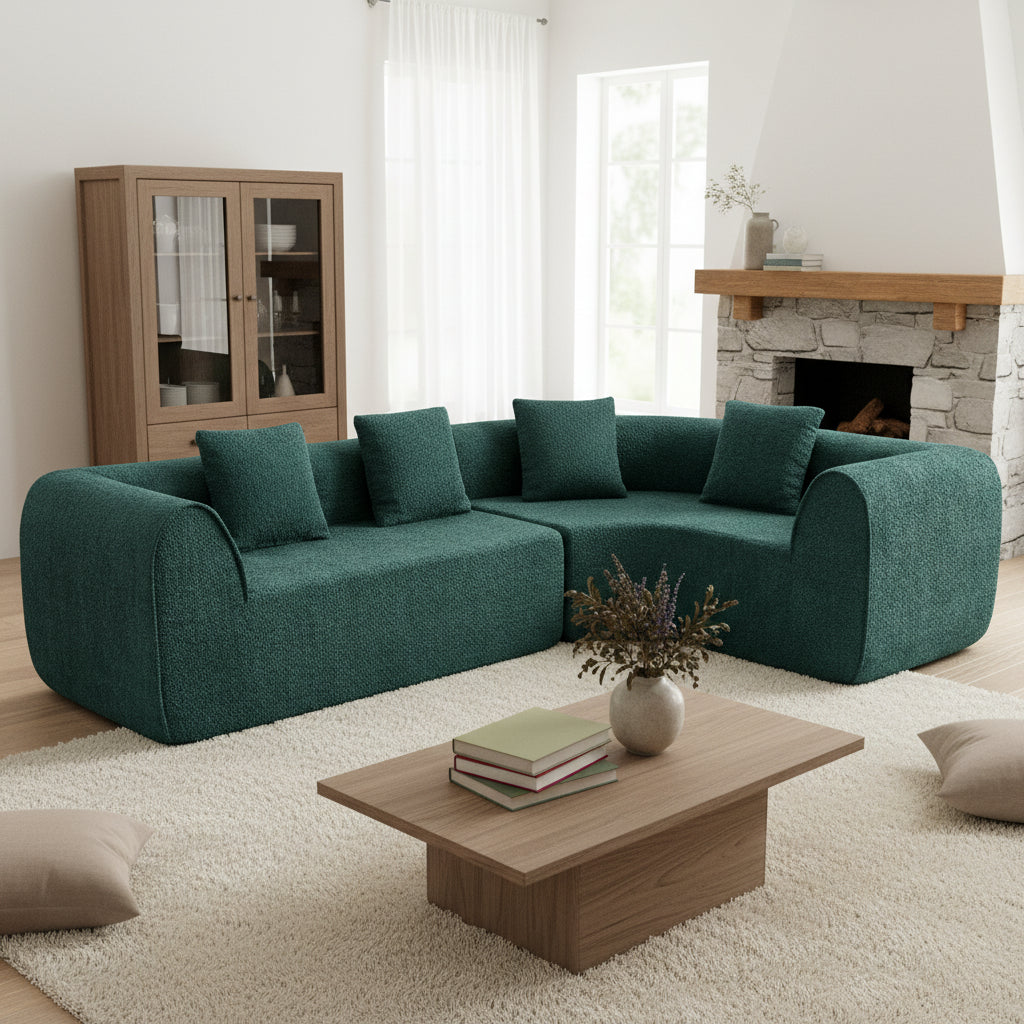 110" Curved L-Shaped Modular Sectional Sofa - Blue & Green