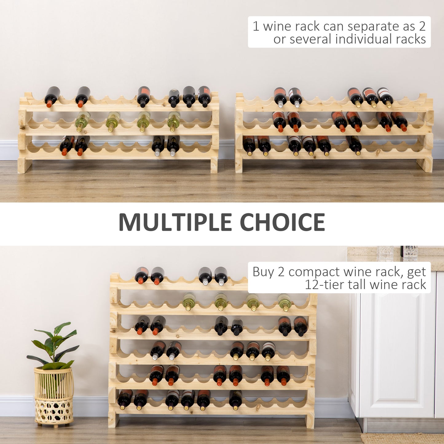 72-Bottle Stackable Wine Rack - Modular Natural Wood Storage