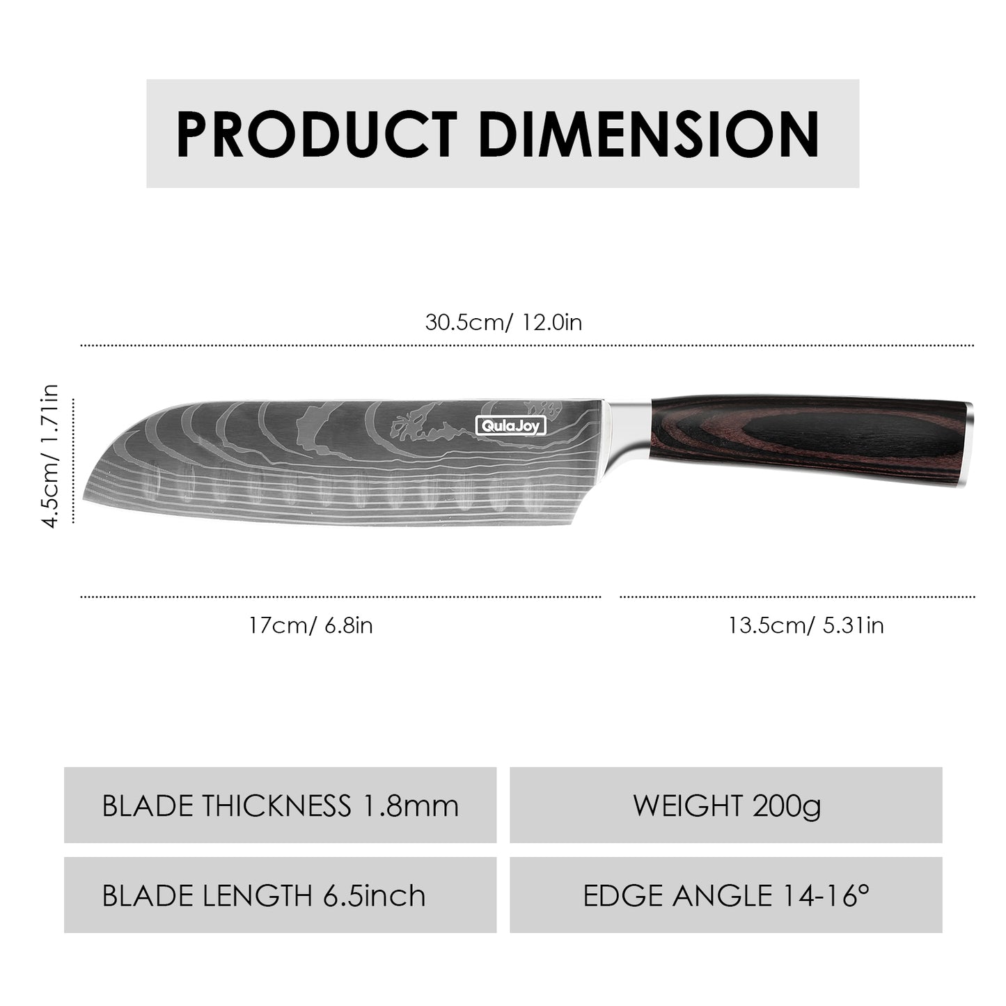 7 Inch Santoku Knife - High Carbon Stainless Steel Chef Knife with Pakkawood Handle