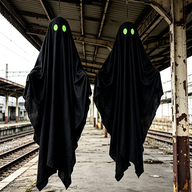 Glow-in-the-Dark Black Ghost Hanging Decoration for Outdoors & Windows