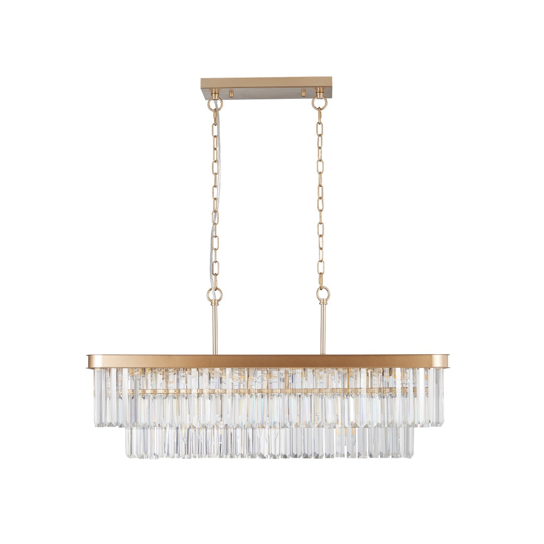 Modern Crystal Chandelier - Adjustable Rectangular Design, Gold