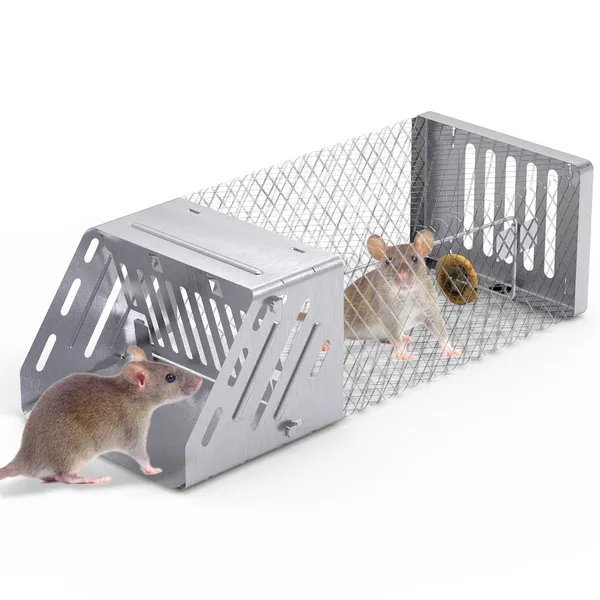 Automatic Continuous Mouse Trap with Single Door Humane Live Cage - Silver