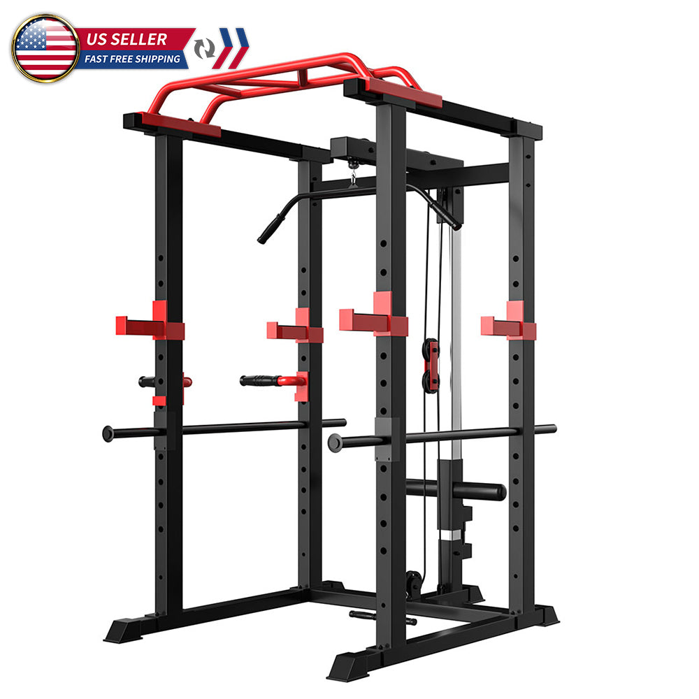 Adjustable Power Cage Squat Rack - 1000lbs Capacity, Black
