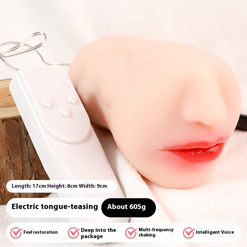 Adult Male Masturbator Toy with Electric Tongue Vibration - Reverse Mold