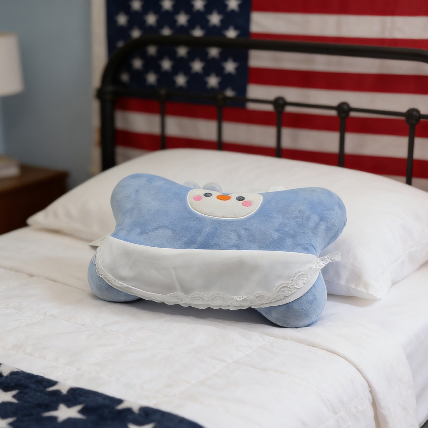 Penguin Pillow - Blue Decorative Cushion