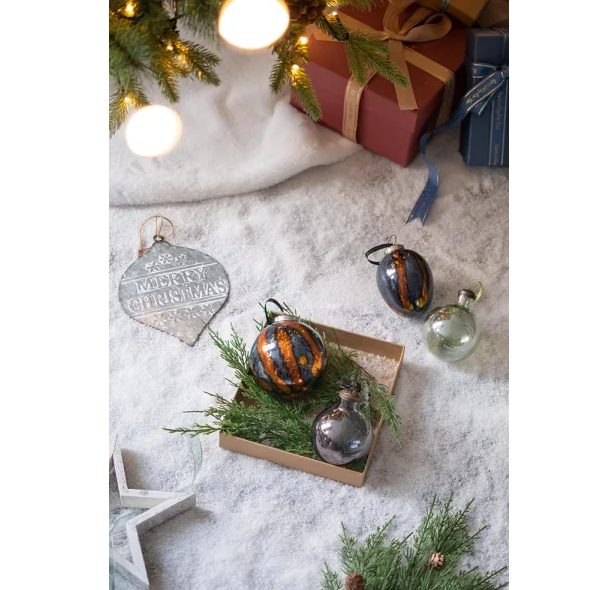 Set of 6 Black & Gold Egg Christmas Ornament Balls - 4"