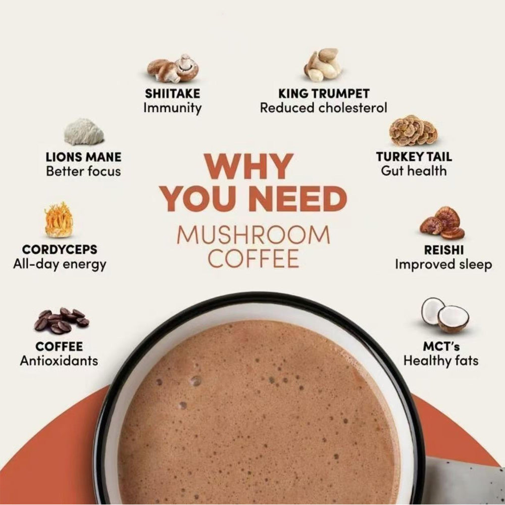 Organic Mushroom Instant Coffee with 6 Adaptogenic Mushrooms - 30 Servings