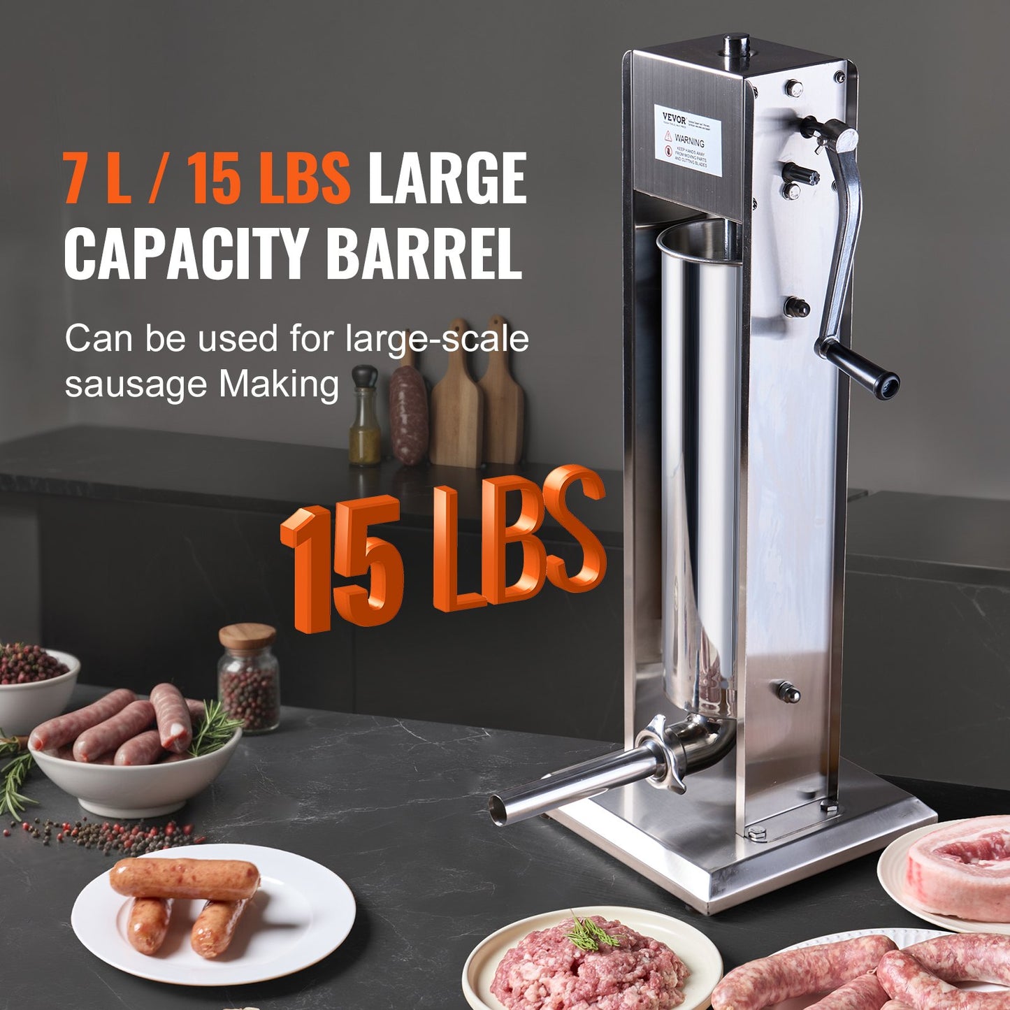 7L Manual Sausage Stuffer - Stainless Steel Vertical Machine