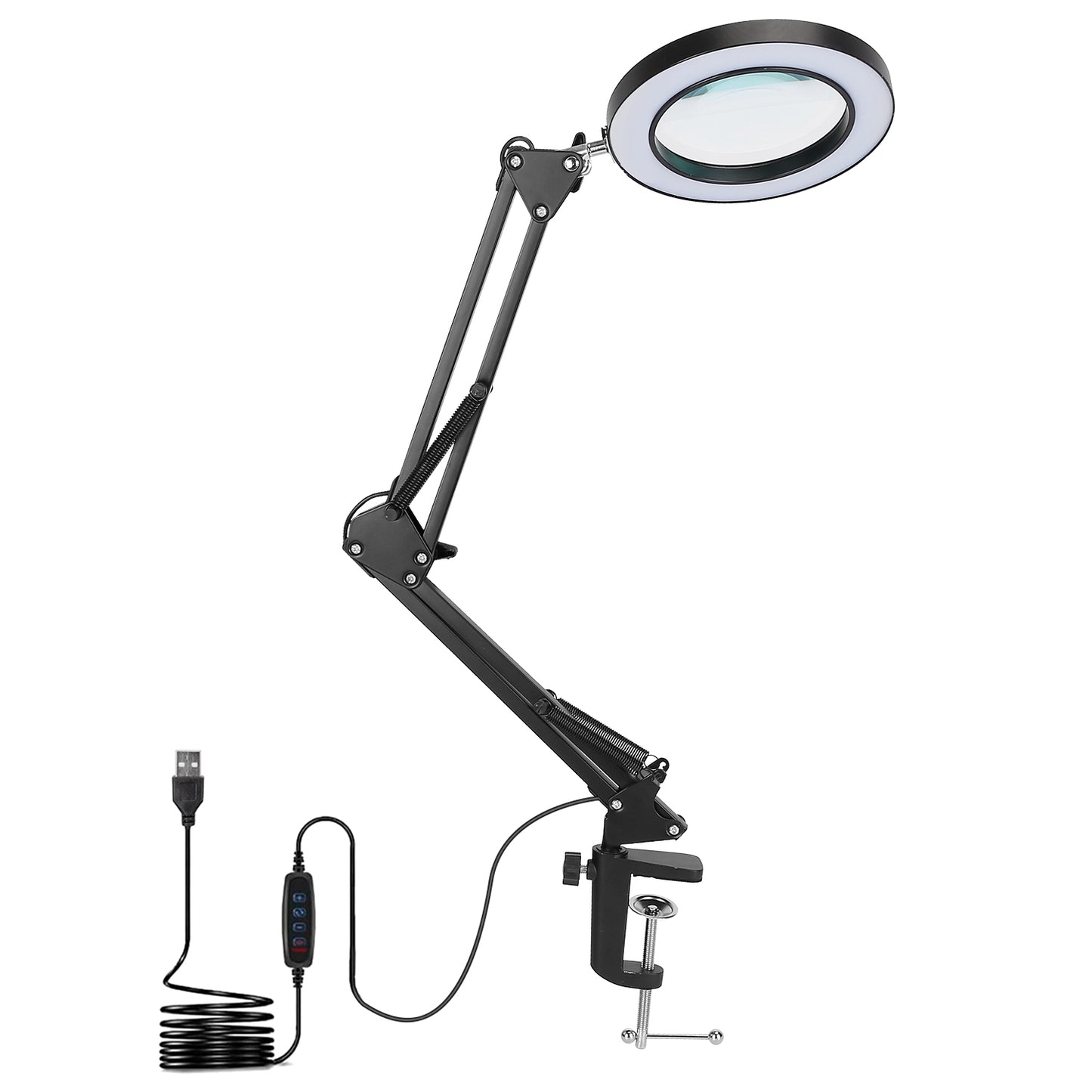 8X Magnifying Desk Lamp with Light, Clamp & Stand, 3 Light Modes, Black