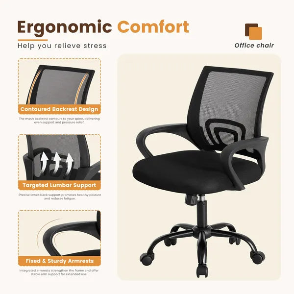 Ergonomic Office Gaming Chair with Lumbar Support - Adjustable Height