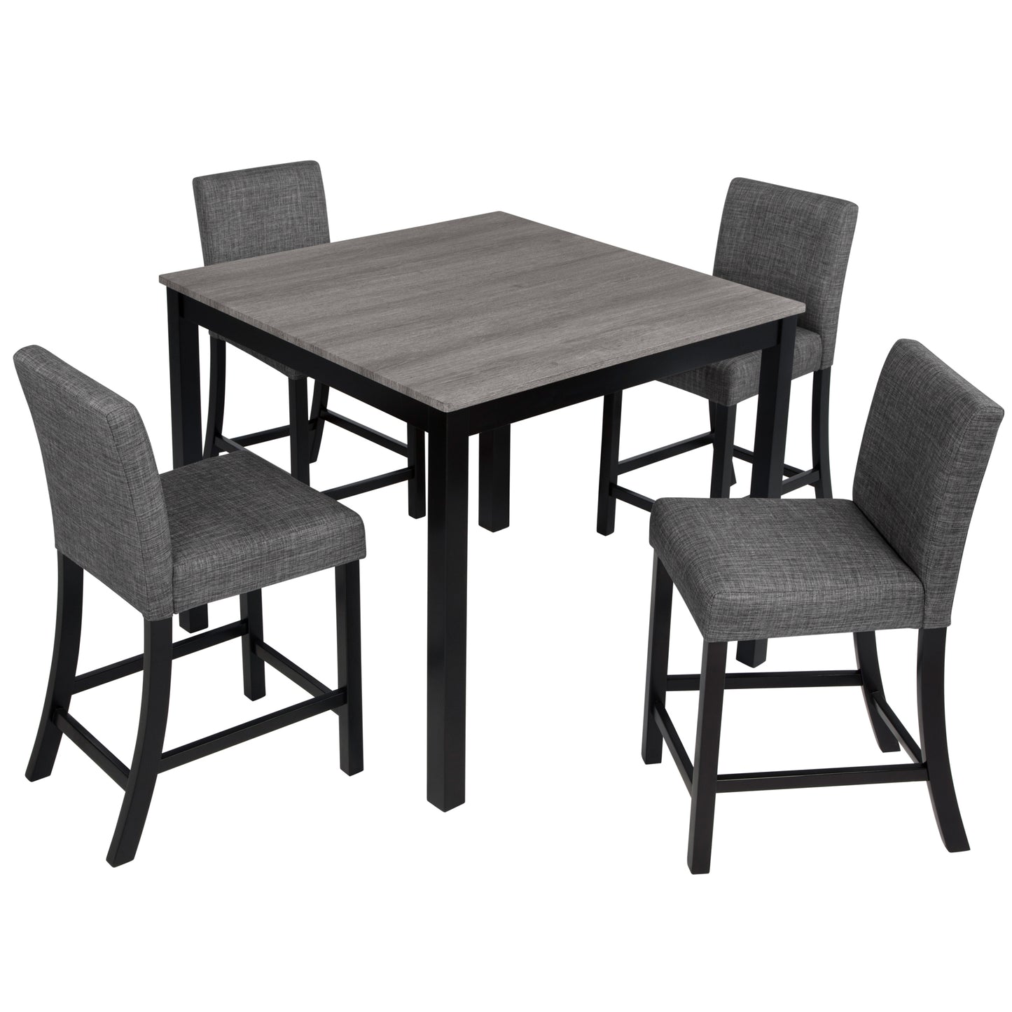 Counter Height Dining Table Set with 4 Chairs - Light Grey & Black