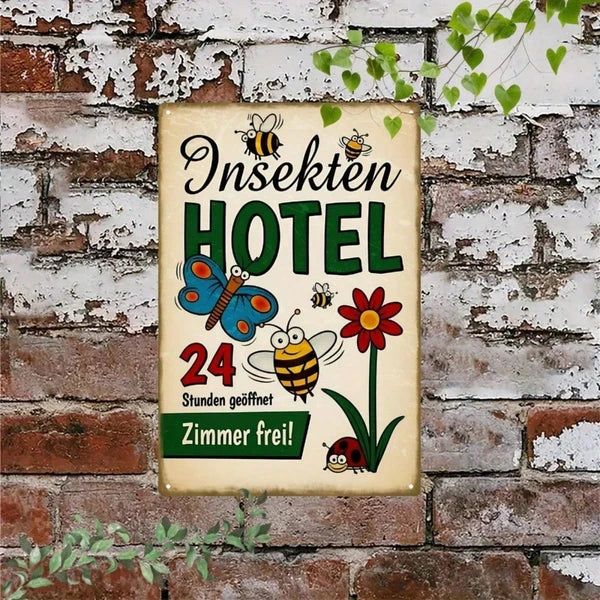 Retro Insect Hotel Metal Wall Art Sign - 20 cm