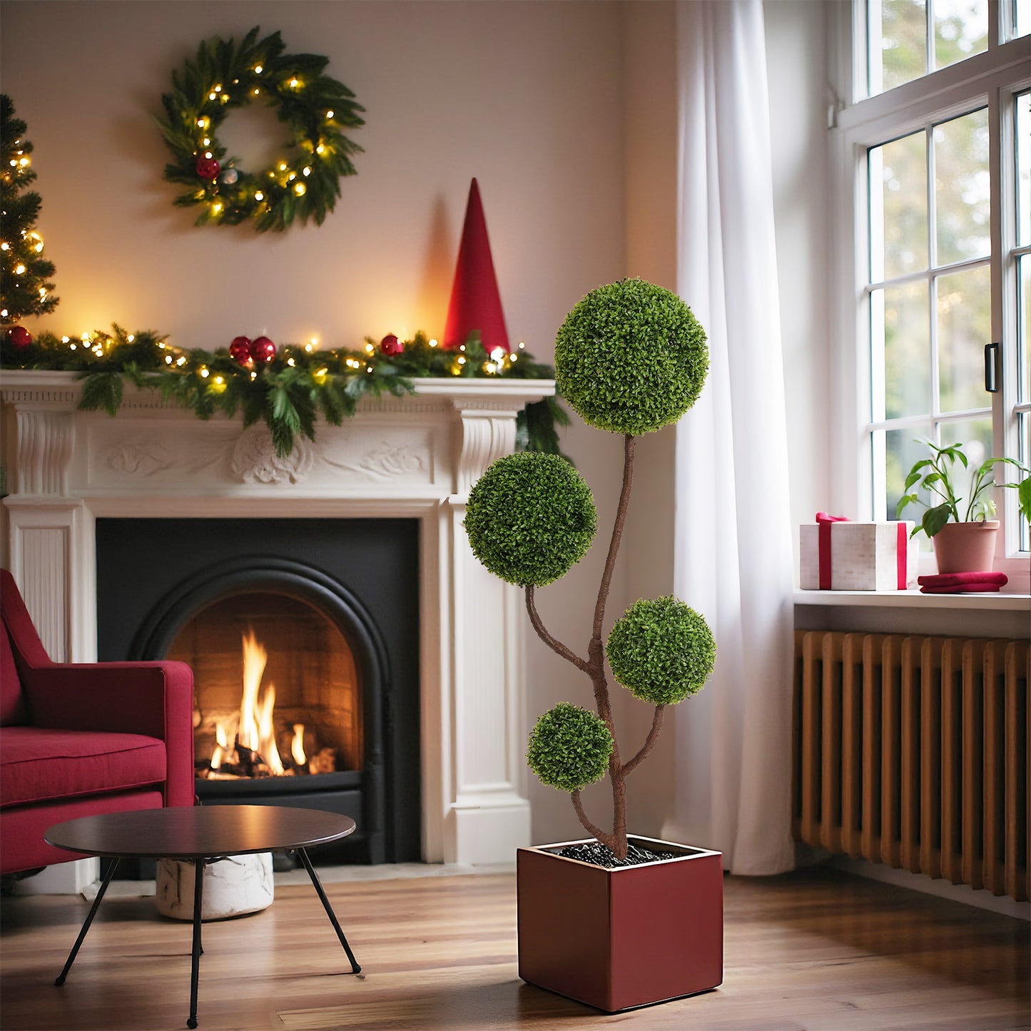 5FT Artificial Boxwood Topiary Tree - Triple Ball Shaped Faux Plant