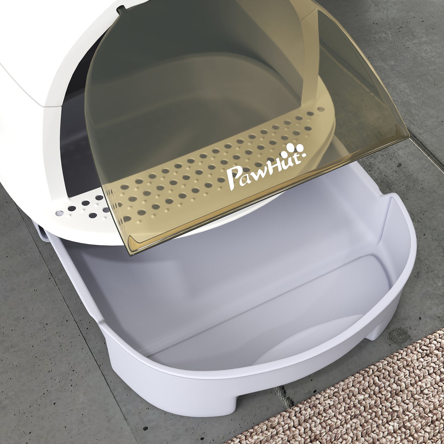 Covered Cat Litter Box with Lid and Scoop - Odor Control, Portable, Easy to Clean - Gray 410x180x520mm