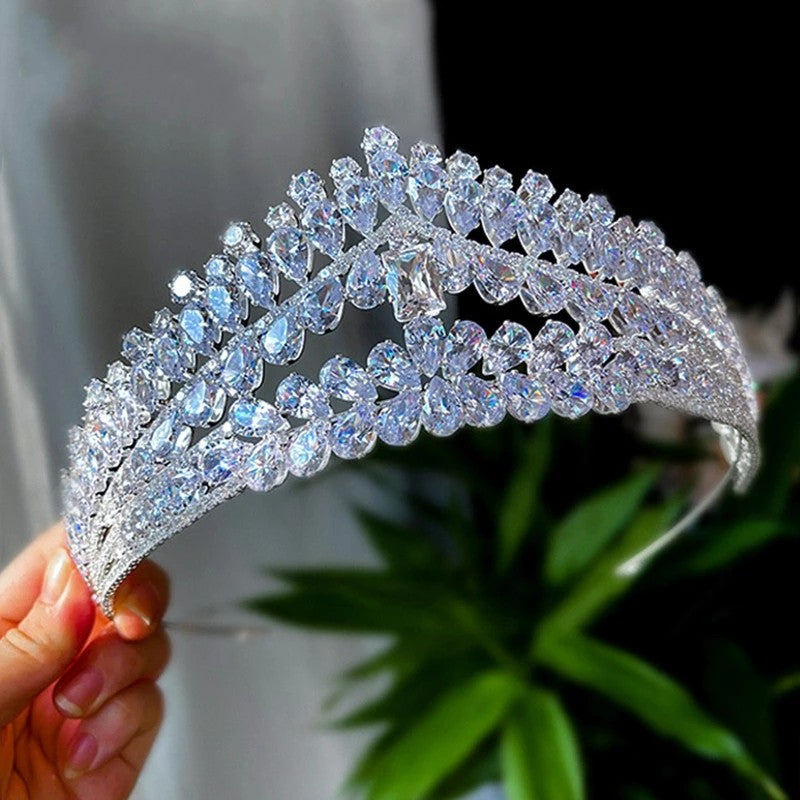Wedding Zircon Crown Hair Accessories for Bridal Ceremony - Silver