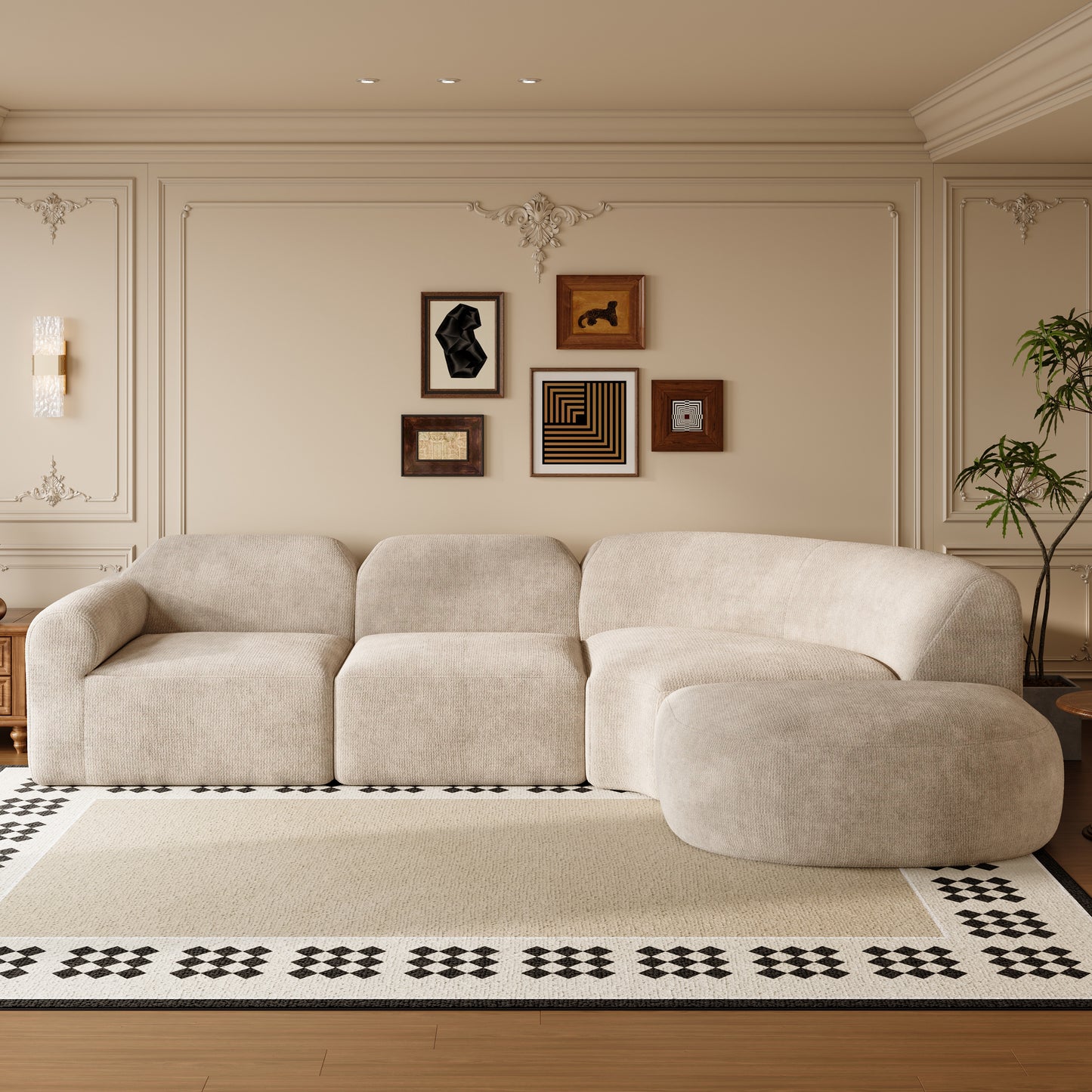 111" Modern Curved Sectional Sofa with Ottoman - Espresso