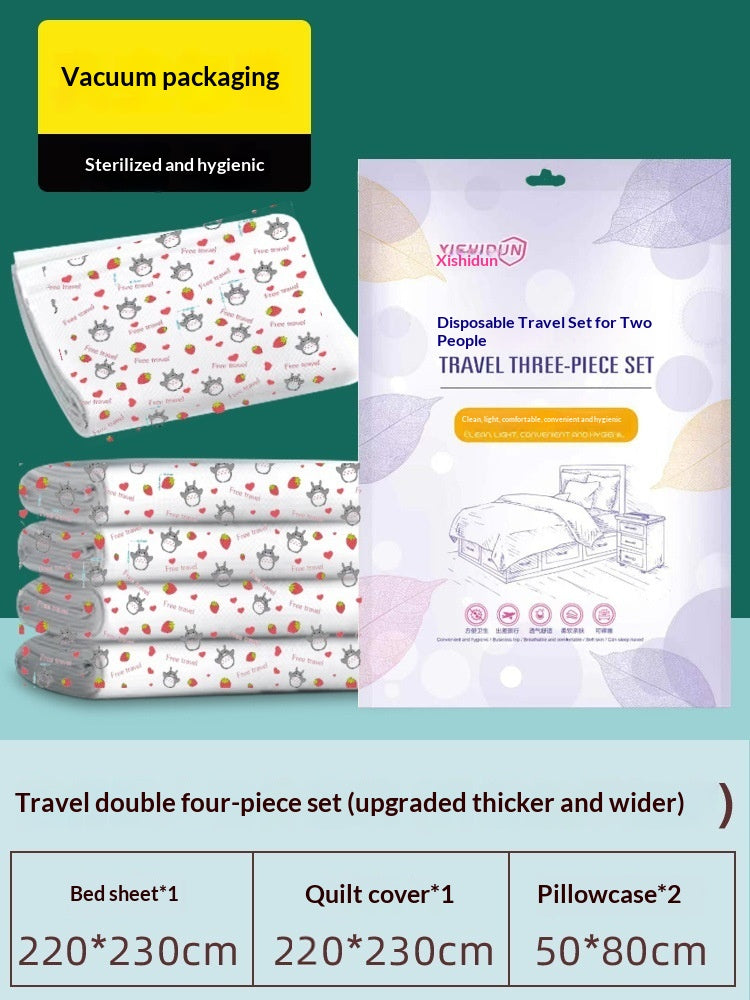 Disposable Bed Sheet Duvet Cover and Pillowcase Bedding Set - White or Printed