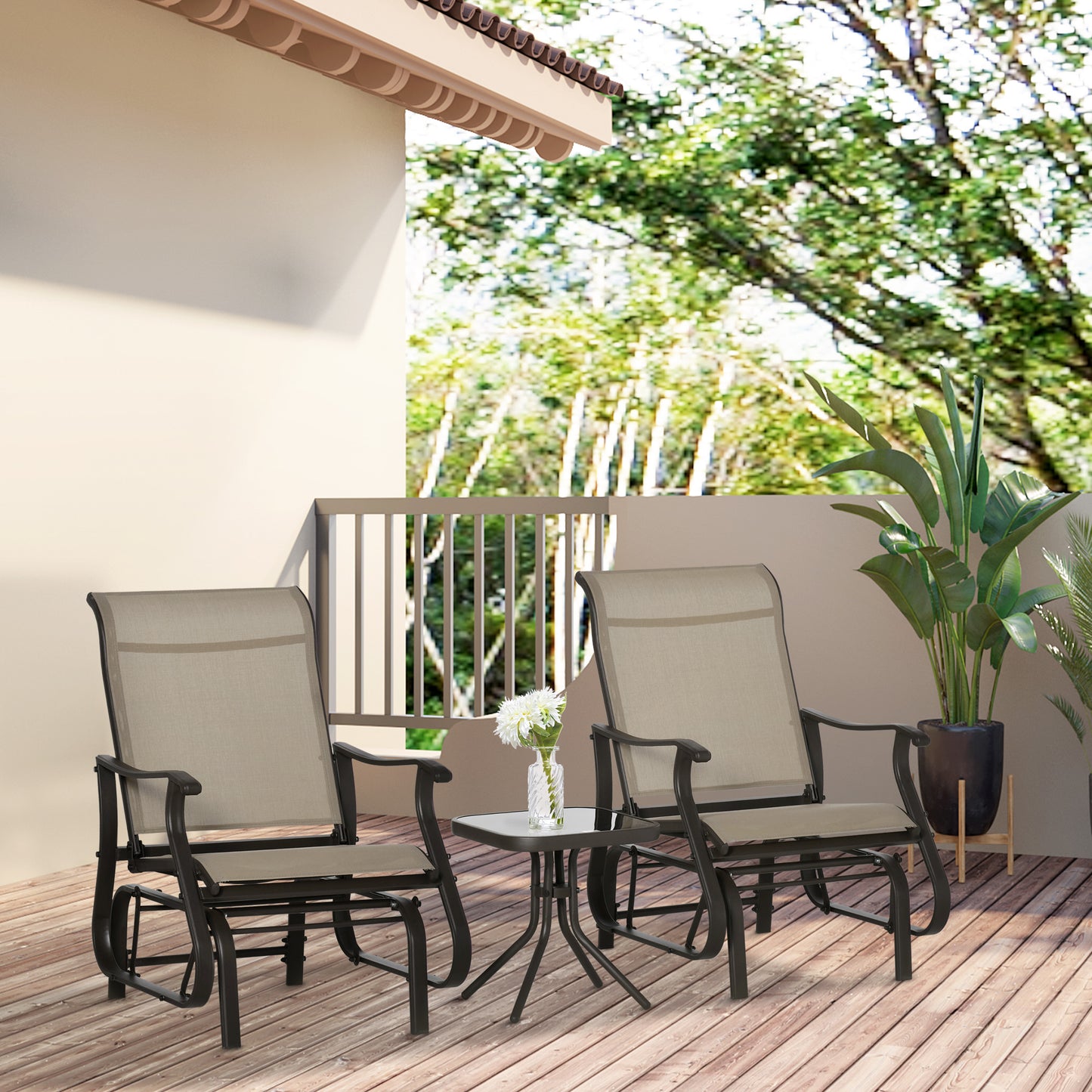 Outdoor Gliding Chairs Set with Table - Durable Gray Rocking Chairs