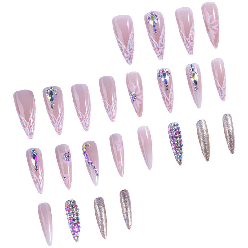 Fake Nail Patch Flower Armor for Nail Art - White & Jelly Glue