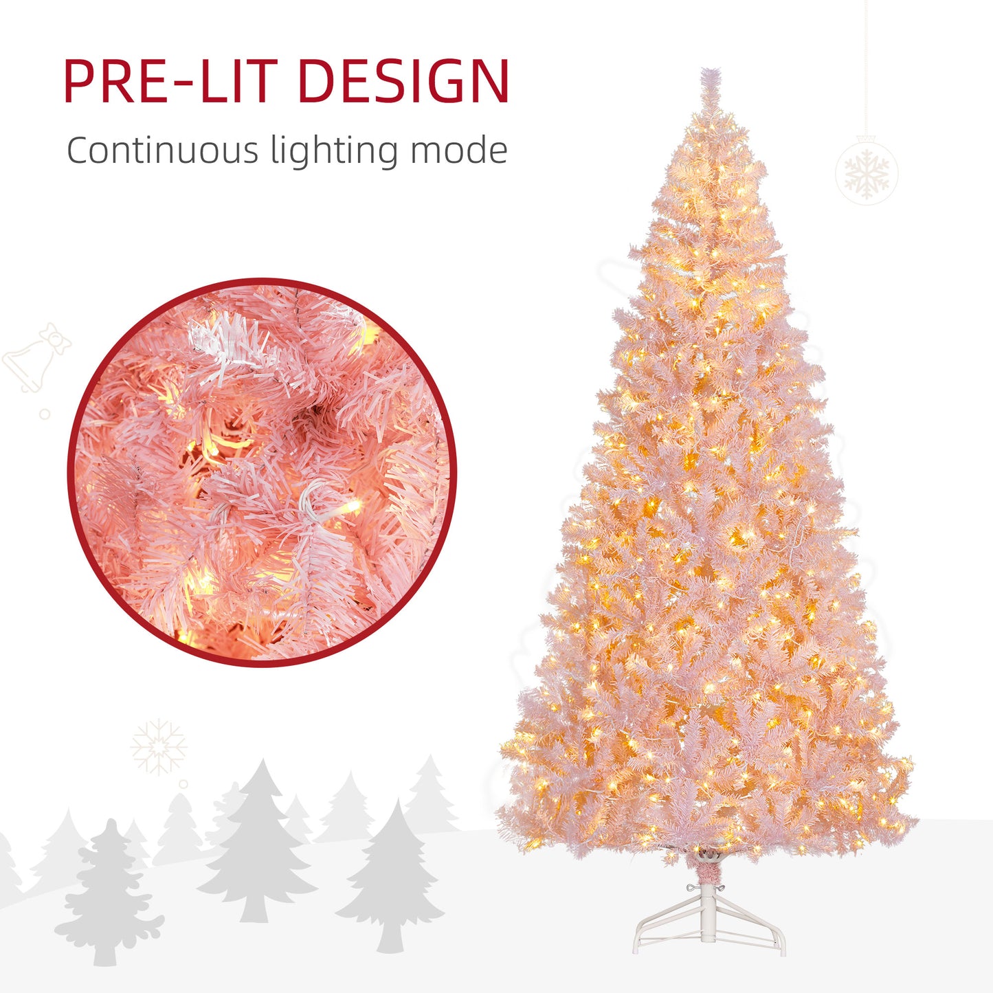 7.5 FT Pre-Lit Artificial Christmas Tree - Pink with 500 LED Lights