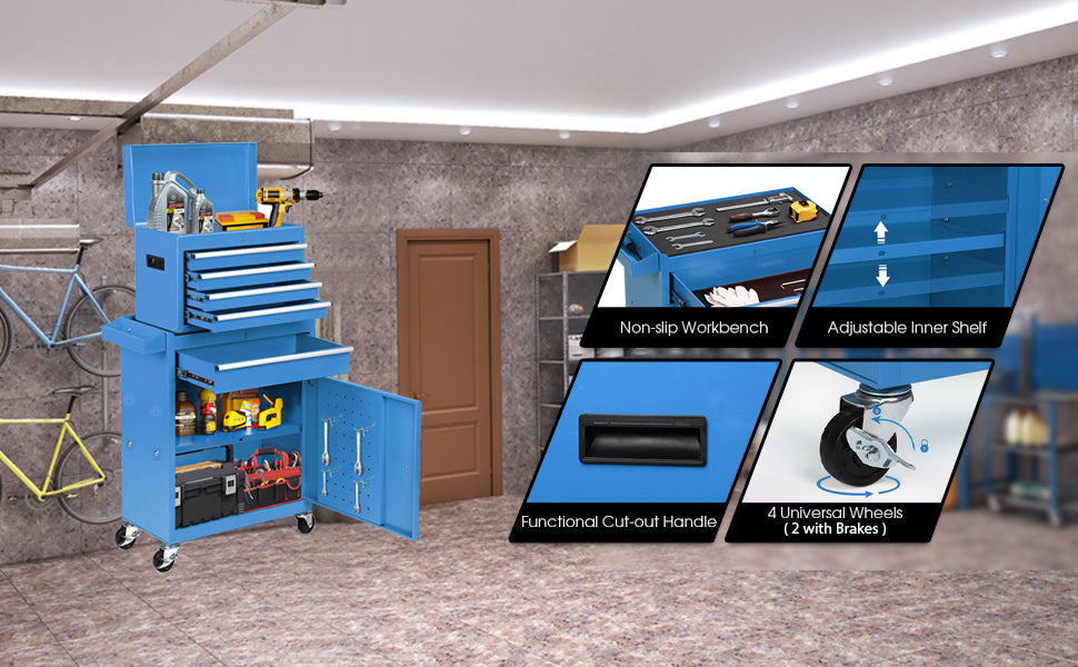 5-Drawer Rolling Tool Chest with Lockable Storage and Wheels, Garage Organizer - Blue