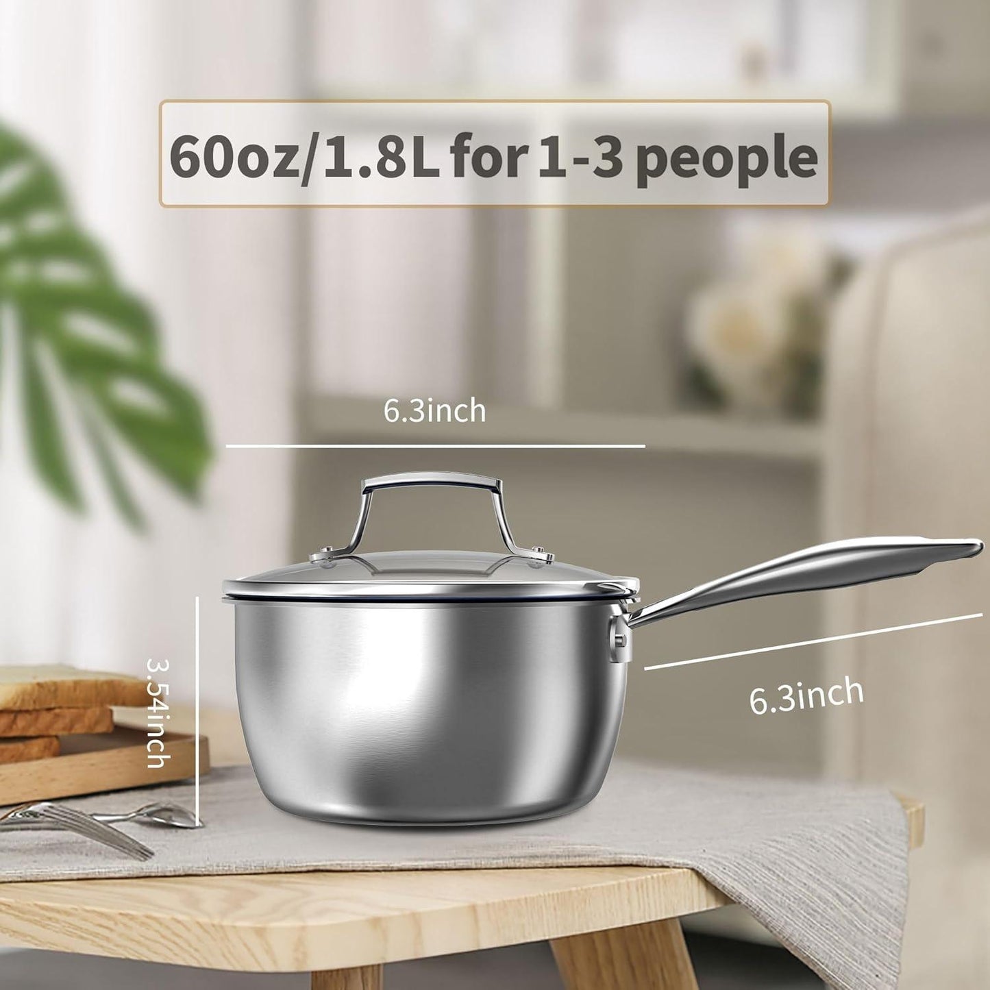 2.2 Quart Titanium Stainless Steel Non-Stick Frying Pan with Lid
