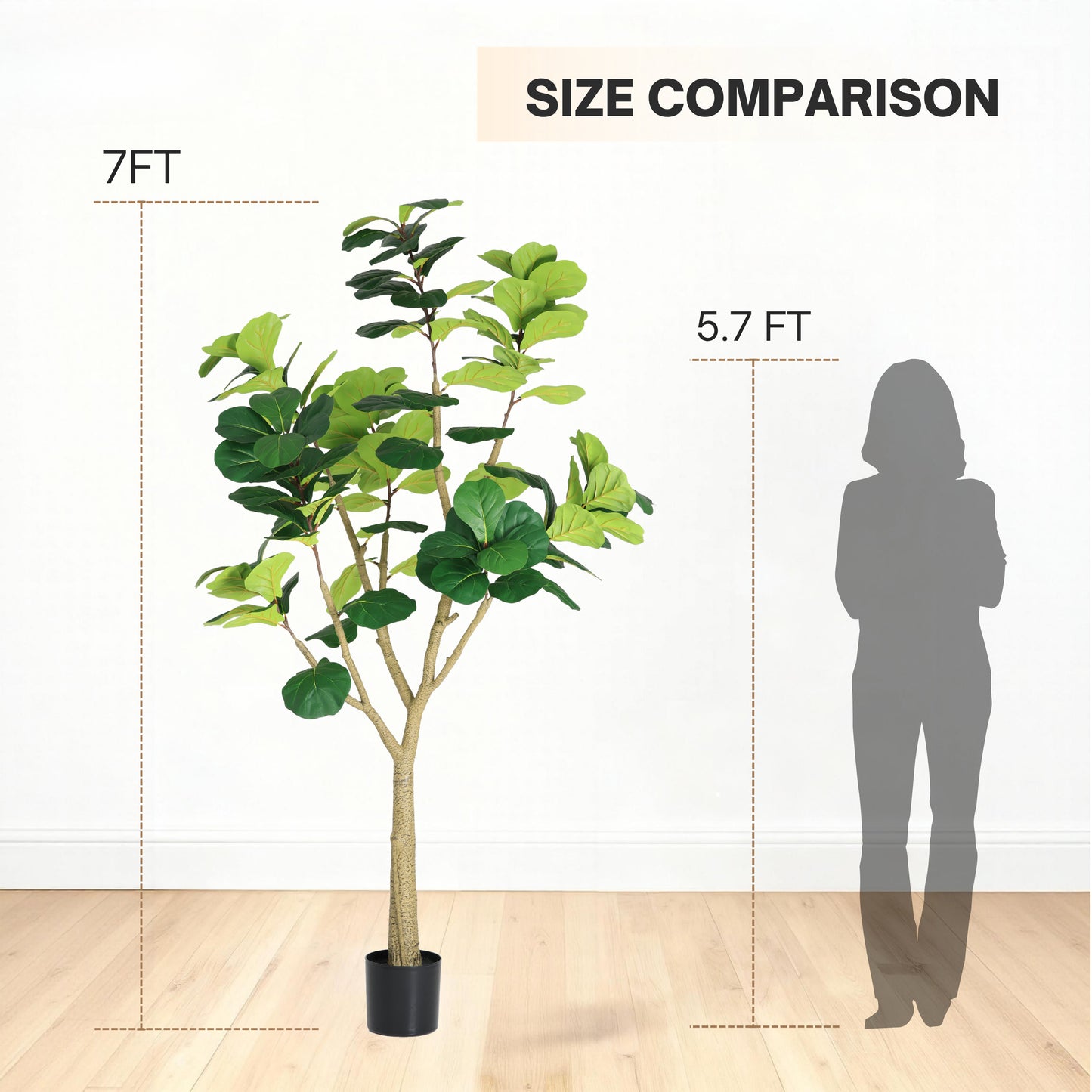 7FT Artificial Fiddle Leaf Fig Tree in Black Pot - Realistic Faux Plant