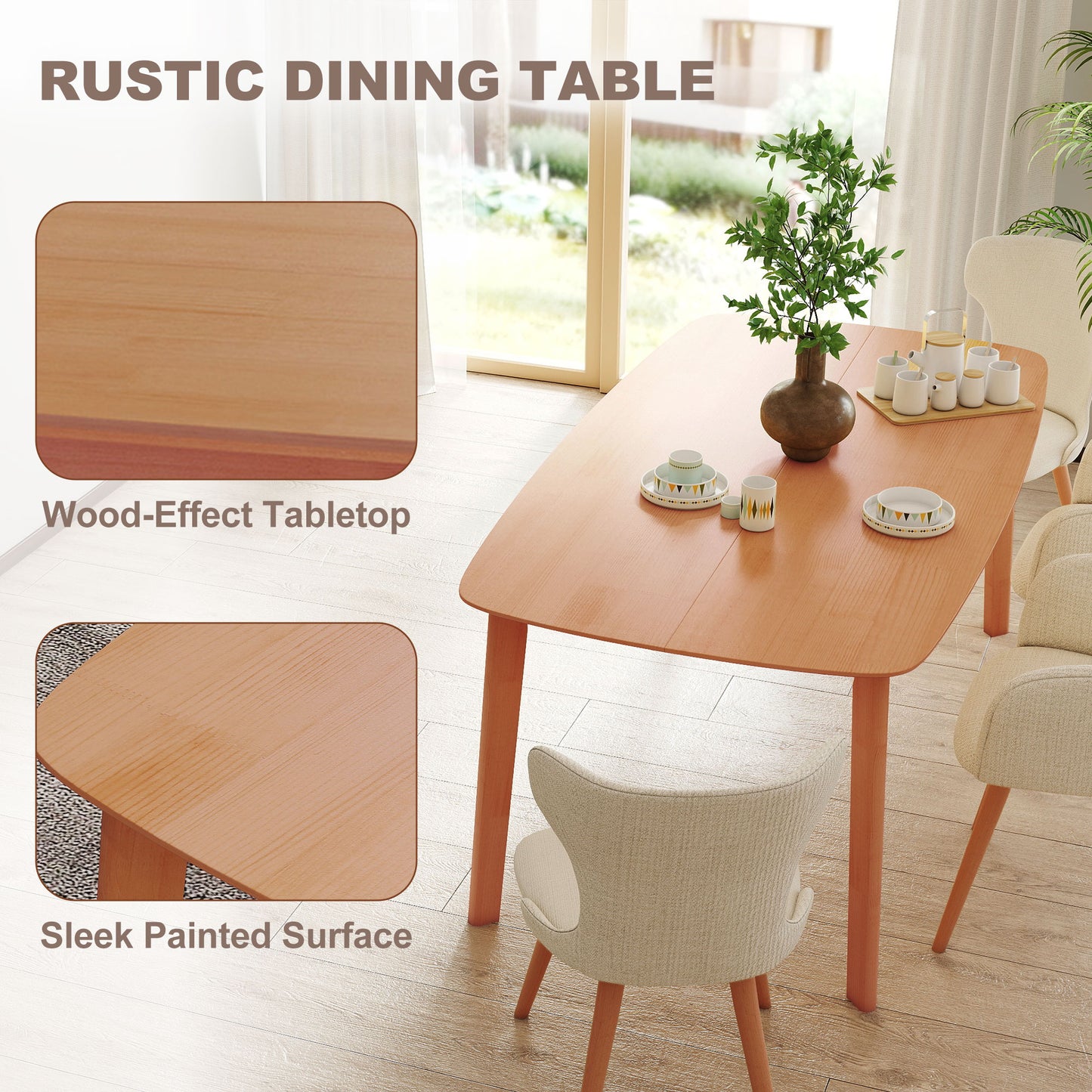 Rustic Pine Wood Dining Table for 6 - 59" Rectangular