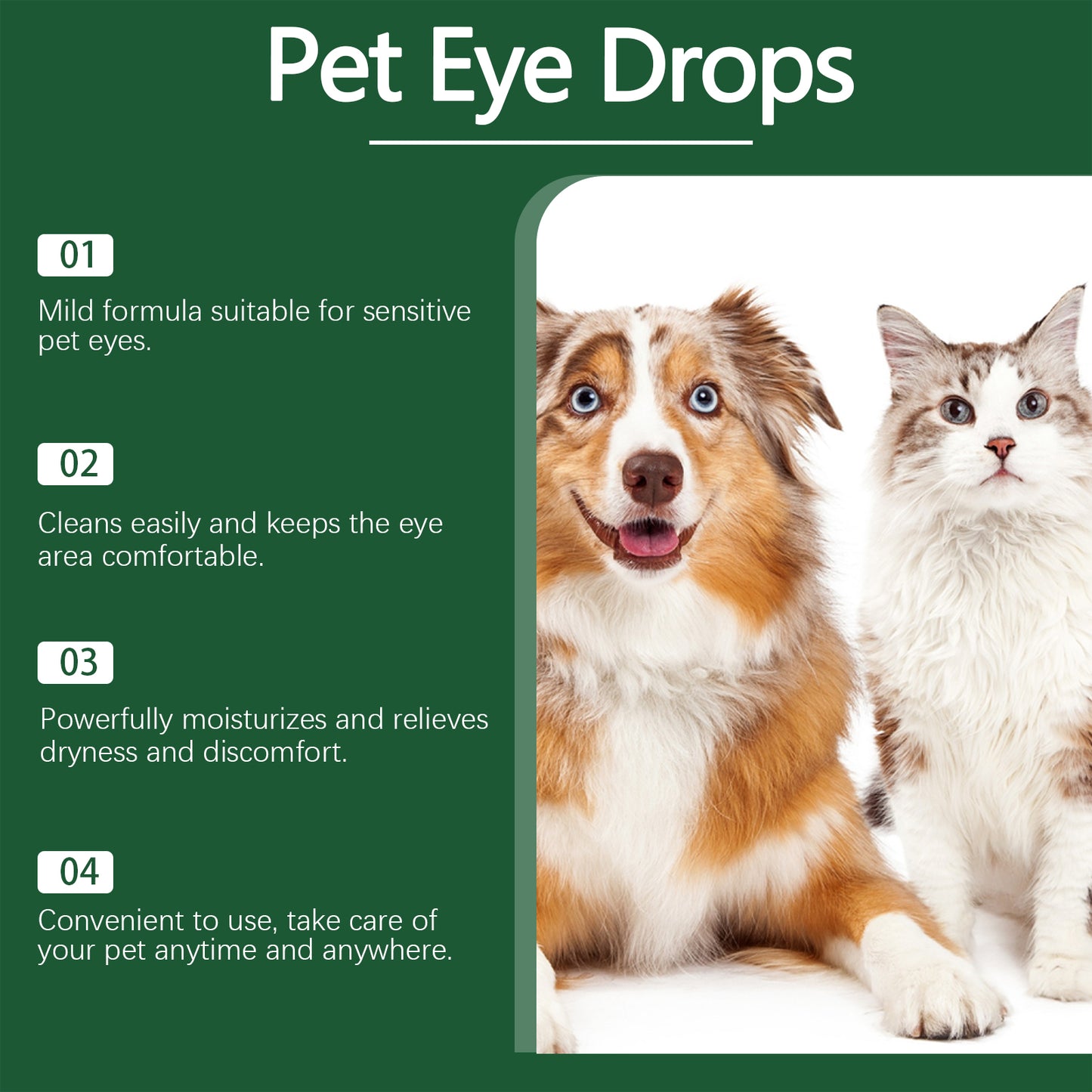 Pet Eye Drops for Dogs & Cats - Gentle Eye Care with Sodium Hyaluronate & Vitamin E, 60ml