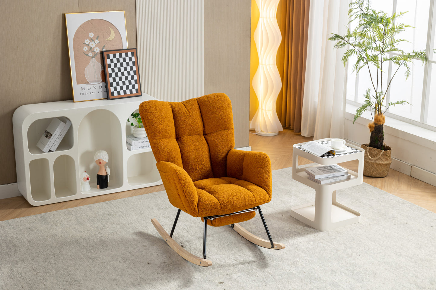 Teddy Fabric Rocking Chair with Adjustable Footstool - Caramel