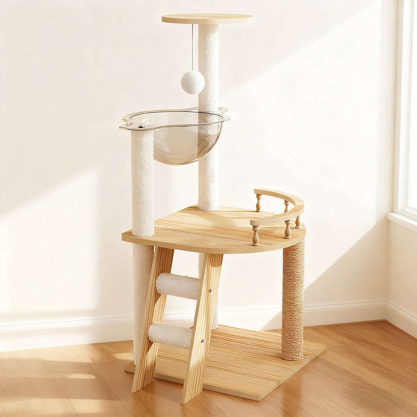 Modern Wooden Cat Tower with Sisal Posts & Top Perch - 41.3 Inches