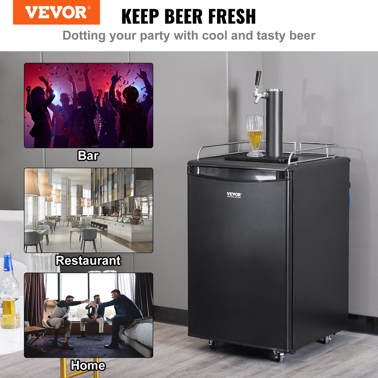 Beer Kegerator Dispenser with Single Tap, Full Size Keg Refrigerator, CO2 & Shelves